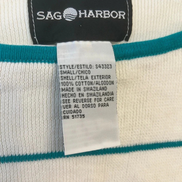 Sag harbor turquoise and white striped 3/4 sleeve blouse size S - Picture 3 of 6